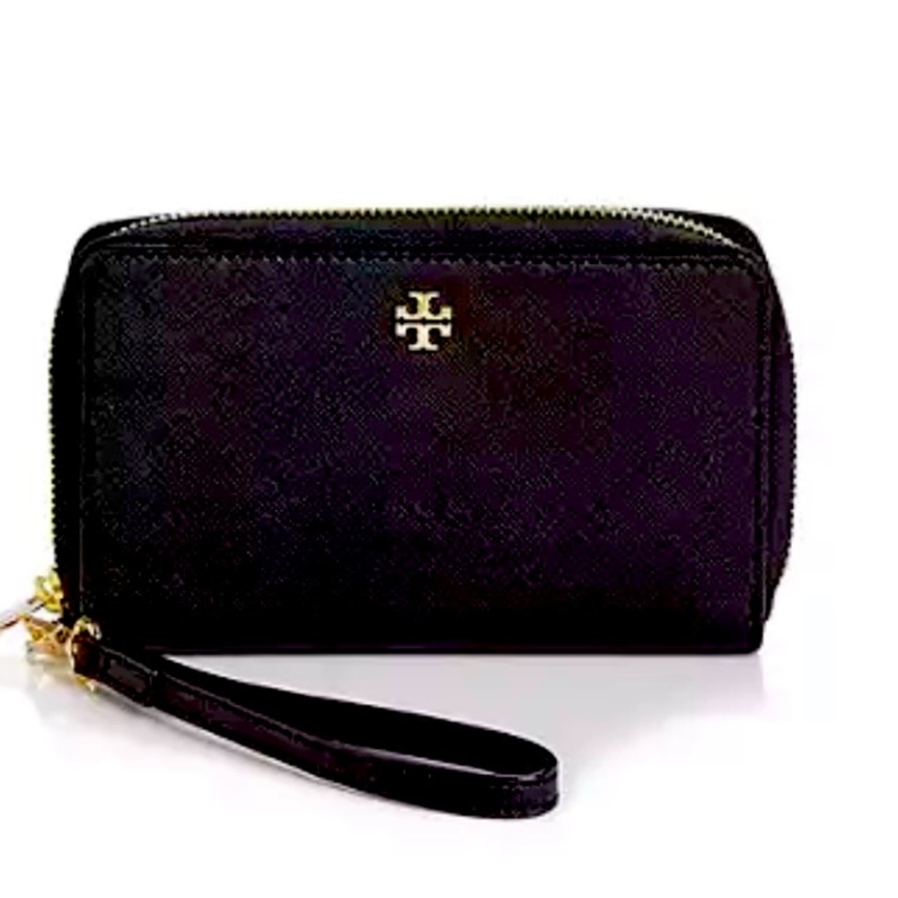 TORY BURCH Black Zip Around Continental Wristlet Wallet, Excellent Condition